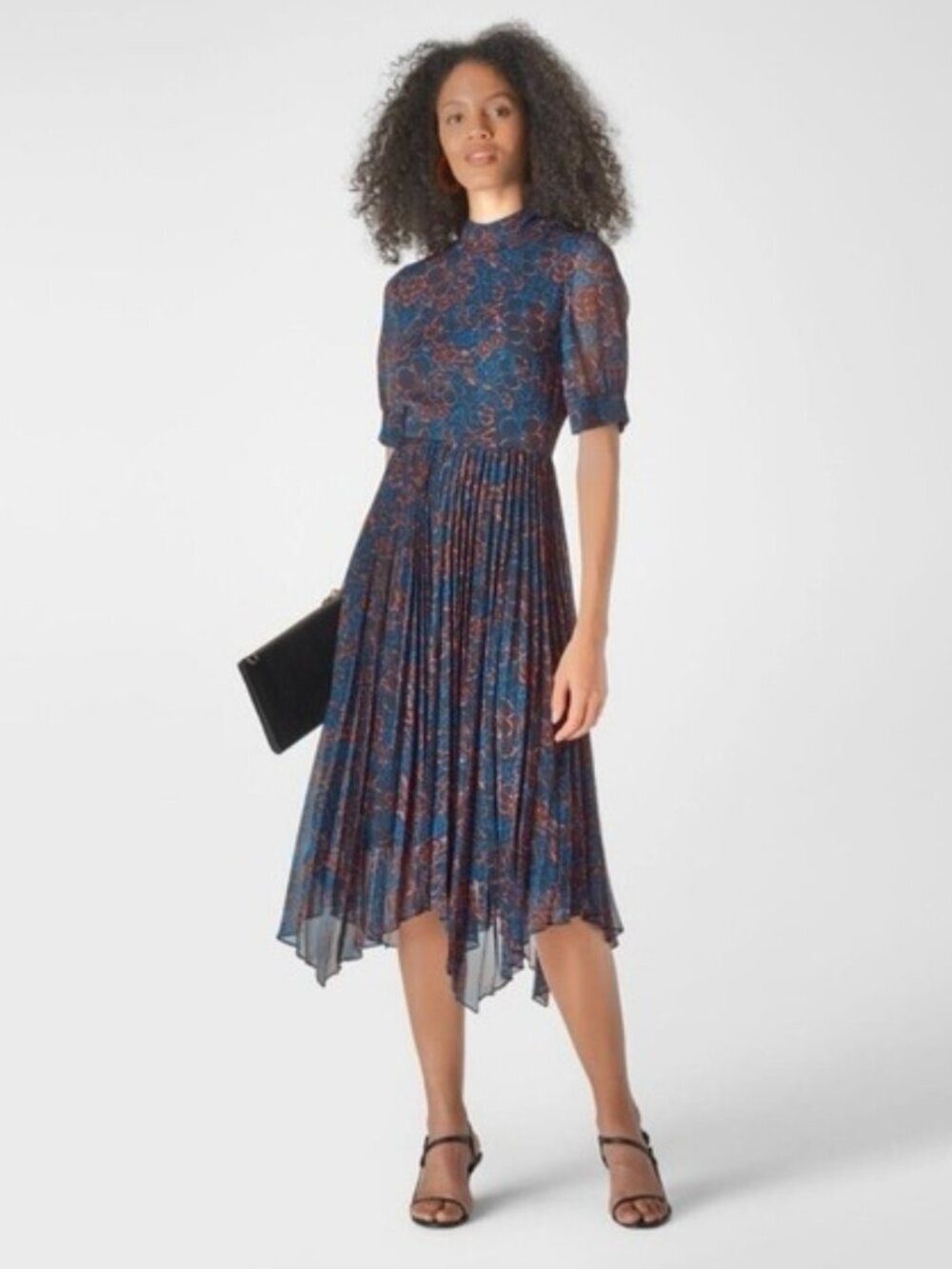 Whistles Pleated Multicolour Outline Flower Midi Dress sz 4